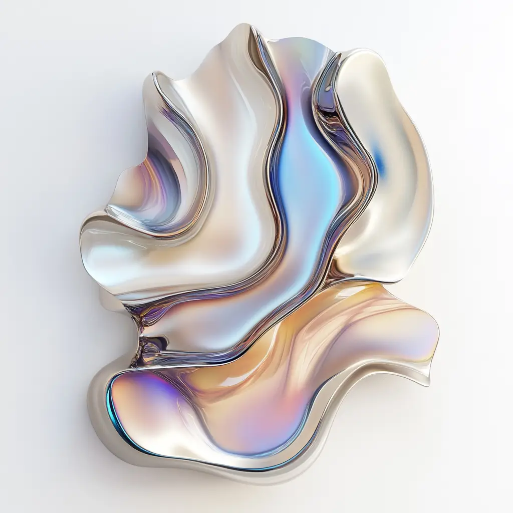 Abstract forms with metallic and iridescent finishes