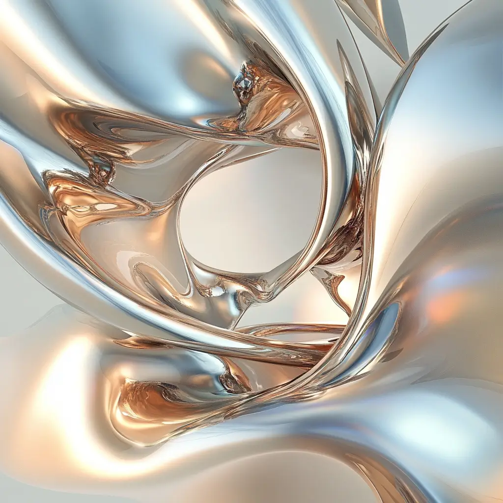 Abstract forms with metallic and iridescent finishes